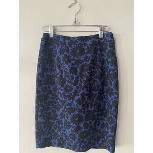 Boden Petite Black Blue Floral Print Pencil Skirt Lined Size 2P Career Work